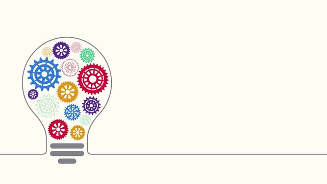 innovation idea process with gears and light bulb. 4k video background