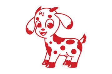 Animated kid goat with red spots smiles playfully, a cheerful animal