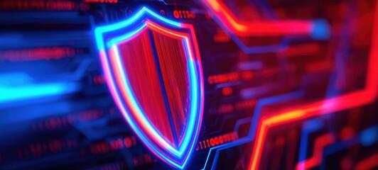 The Shield Icon Protecting Digital Networks With Neon Cyber Security Circuit Background