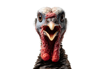 Shocked turkey bird with wide eyes and open beak isolated on transparent background