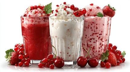 Three refreshing, red and white fruit-flavored frozen drinks