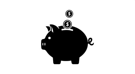 Black Piggy Bank Icon with Falling Coins Savings Concept