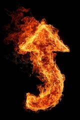 Fiery upward arrow, bright orange and red against black background, suggesting movement and direction with intensity