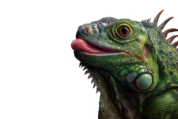Obraz premium Colorful iguana with tongue out and open mouth isolated on transparent background