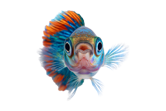 Colorful betta fish with dramatic expression isolated on transparent background