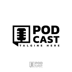 Podcast Logo Template with Microphone and Speech Icon for Communication and Broadcasting