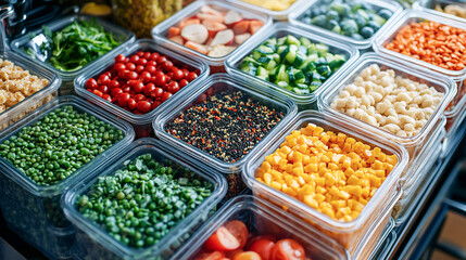 Batch cooking meal prep with Tupperware containers filled with various healthy foods for an organized week