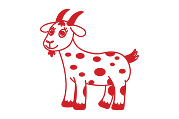 Cartoon goat with red outline shows a playful stance and whimsical charm