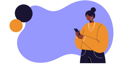 Young woman focused on her smartphone, embodying modern digital communication and connectivity. Ideal for technology, lifestyle, and business content.