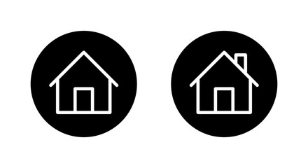 Home icon in black circle. House, building, and real estate symbol for property and homepage design