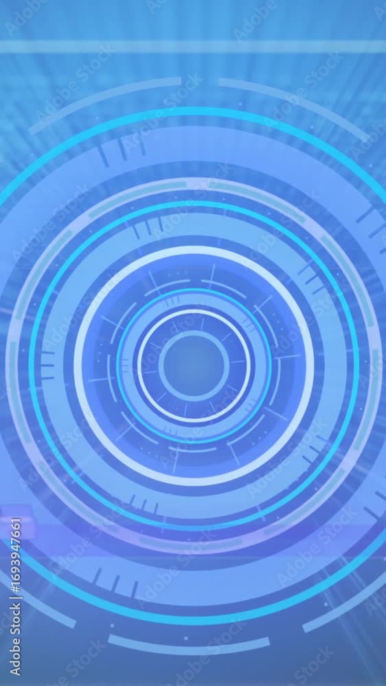 Poster animation of scope scanning and data processing on blue background