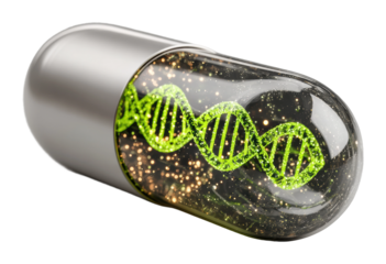 Exploring genetic innovation capsule containing dna laboratory science isolated on transparent background