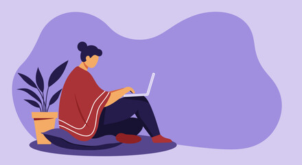 Person comfortably working or studying from home using a laptop. Ideal for concepts of remote work, online education, freelance, or digital lifestyle.