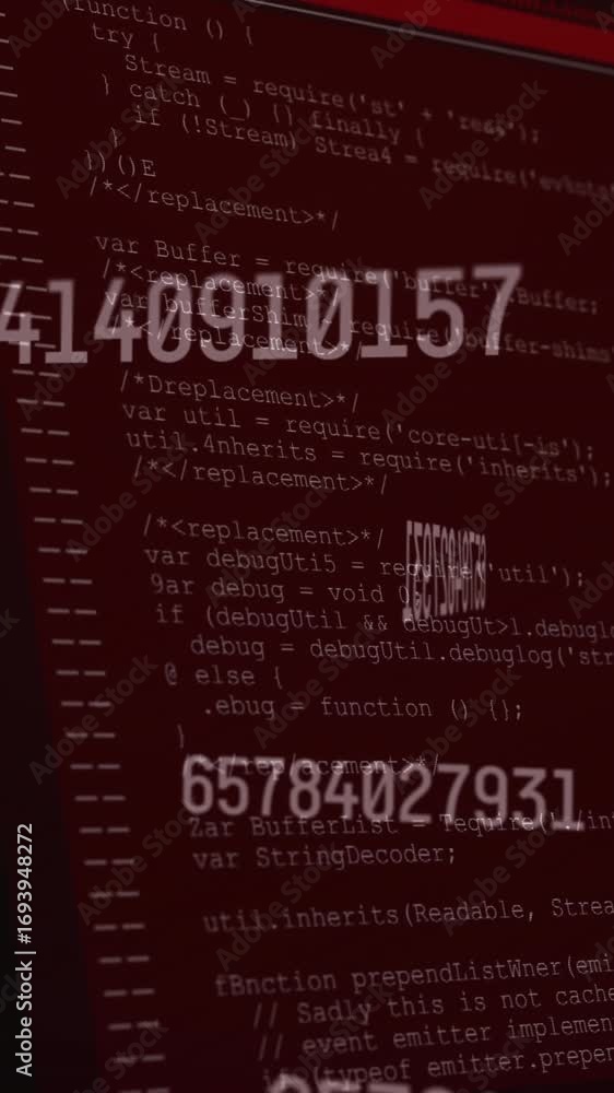 Poster animation of numbers changing and data processing on computer screens