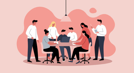 Diverse business team collaborating in a modern office meeting, discussing ideas and planning projects. Ideal for corporate teamwork and communication concepts.