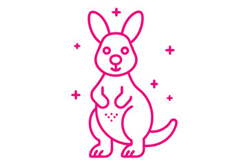 Cartoon pink kangaroo stands among simple pink plus signs on a white backdrop