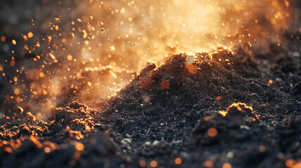 Close-up of soil texture showing various particle sizes and organic matter
