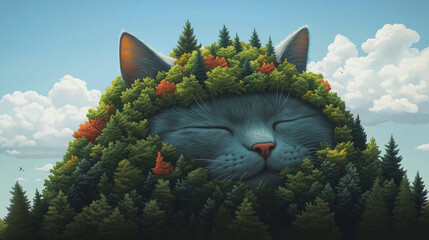 Dreamy cat landscape with a forest canopy