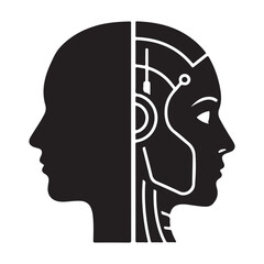 Human and AI head silhouette vector illustration