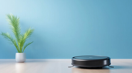 Modern robotic vacuum cleaner in a minimalist room