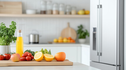 Fresh ingredients on a kitchen countertop for healthy cooking