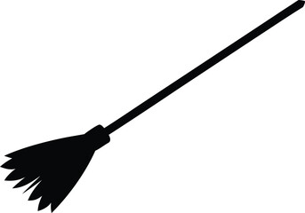 Halloween Broom Black Silhouette Vector Illustration. Witch's Ride, Flying Besom for Magic, Witchcraft Themes, Party Invitations, and Spooky Decor