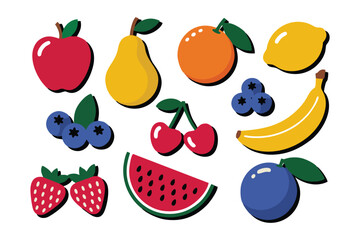 Colorful Fruits and Berries Vector Set
