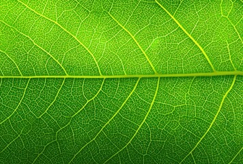 Bright, lime-green leaf captured in detail, showing the texture and vein structure against strong backlighting, revealing a cellular pattern