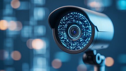 Futuristic surveillance camera with digital interface design
