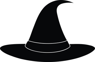 Black Silhouette of a Witch Hat - Halloween Vector Graphic. Spooky Witch Hat Outline - Halloween Icon Vector Art