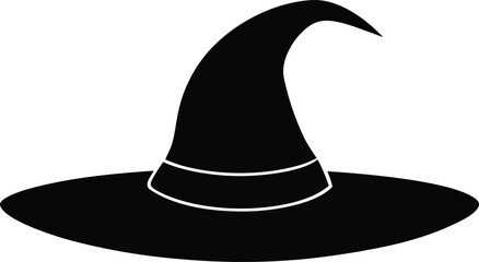 Black Silhouette of a Witch Hat - Halloween Vector Graphic. Spooky Witch Hat Outline - Halloween Icon Vector Art