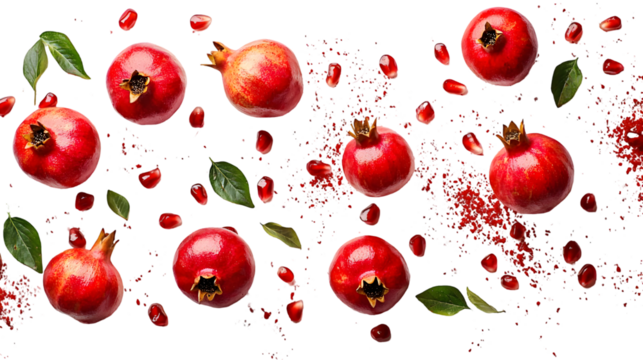 Ripe and Juicy Pomegranates Vibrant Red Whole Fruits and Seeds on White Background isolated on a transparent background - Powered by Adobe