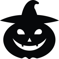 Halloween Pumpkin Silhouette in Witch Hat, Spooky Vector Illustration, Scary Holiday Decoration Element