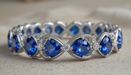  A luxurious blue sapphire and diamond bracelet elegantly displayed on a soft surface