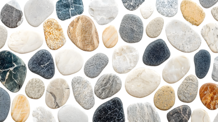 Seamless natural stone pebble mosaic texture abstract background Minimal geometric patterns isolated on a transparent background