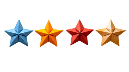 Set of four minimalist geometric star with abstract origami inspired designs isolated on a transparent background