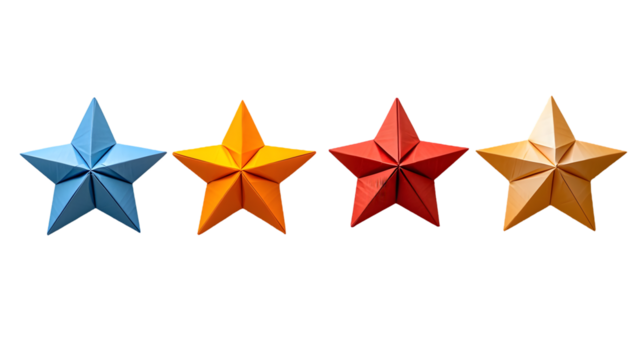 Set of four minimalist geometric star with abstract origami inspired designs isolated on a transparent background - Powered by Adobe