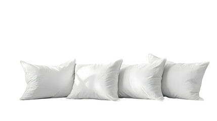 Soft plush white cotton pillows arranged on a plain minimalist background isolated on a transparent background
