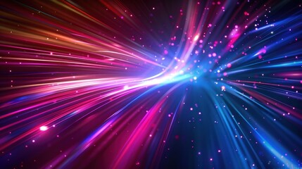 A vibrant, colorful abstract background featuring a mix of pink, blue, and purple hues with a starburst pattern and scattered sparkles.