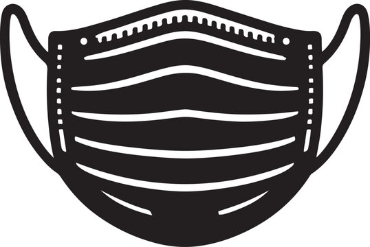 Minimalist Black and White Face with Medical Mask Vector silhouette