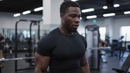 Dedicated man engaged in intense workout routine at modern gym surrounded by fitness equipment and motivational atmosphere