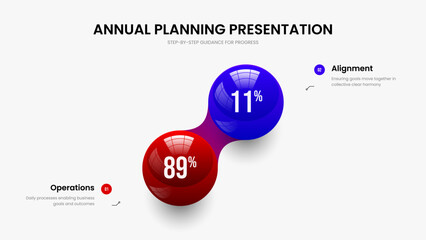 Visual Solution 2 Option Infographic Presentation Layout. Marketing Review Two Element Chart Slideshow Design. Simple Briefing Slide Template Vector Illustration.