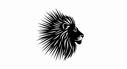 Lion head depiction with black monochrome design isolated on white background. Majestic lion head showing feline strength and power, a beautiful illustration.