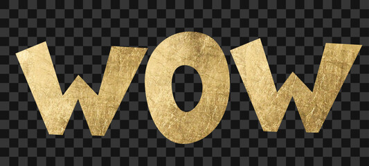 gold wow lettering cut out of paper.mockup for advertising, posters