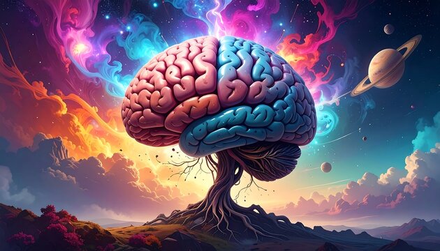 A vibrant brain, cosmic landscape