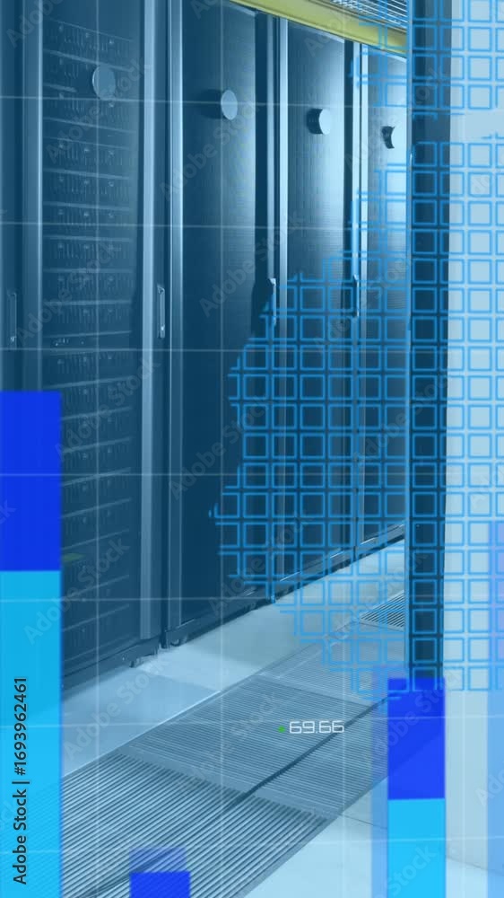 Poster animation of world map, statistics and data processing over computer servers