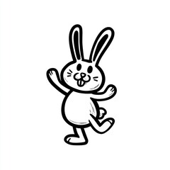 dancing bunny black outline illustration on white page