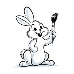 rabbit with color brush black out line illustration on white page