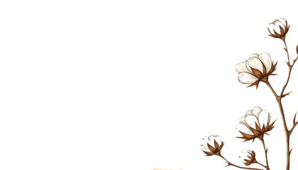 Obraz premium Cotton plant branches with white flowers on neutral background 