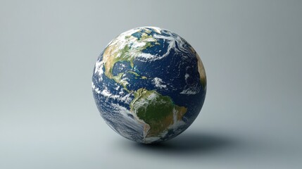 Fototapeta premium A detailed representation of Earth showcasing landmasses, oceans, and clouds against a neutral background, emphasizing the planet's beauty and diversity.